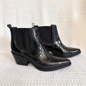 Sam Edelman Black Rubber Winona Cowboy Western Rain Ankle Boots Booties 7